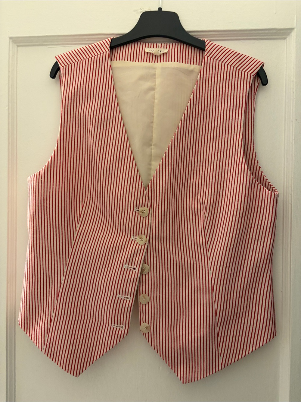 Red and White Striped Button-Front Vest